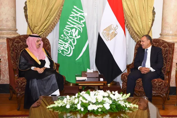 وزير الخارجية المصري بدر عبد العاطي يستقبل الأمير فيصل بن فرحان وزير الخارجية السعودي بالقاهرة (الخارجية المصرية)