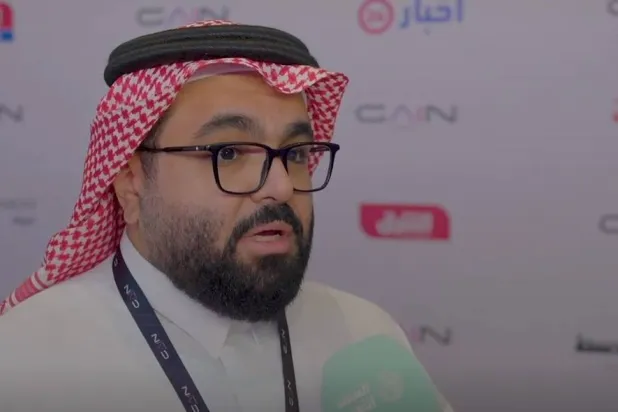 Dr. Ahmed Al-Ghamdi, the supervisor of the capacity-building sector at the Saudi Data and Artificial Intelligence Authority (SDAIA), speaks to Asharq Al-Awsat on the sidelines of the GAIN Summit. (Asharq Al-Awsat)