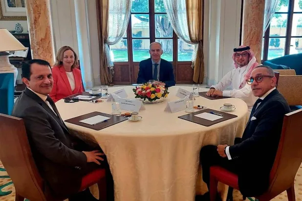 The ambassadors of the Quintet countries meet at the French Embassy in Beirut. (French Embassy) 