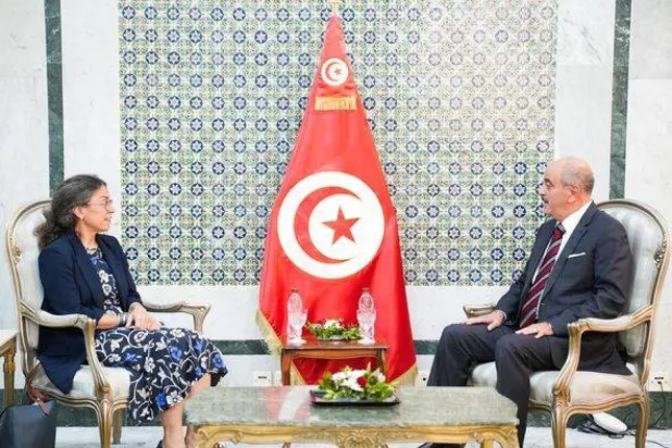 Tunisia’s Foreign Minister, Mohamed Ali Nafti meets with Stephanie Khoury, acting head of the United Nations Support Mission in Libya. (Tunisian Foreign Ministry) 