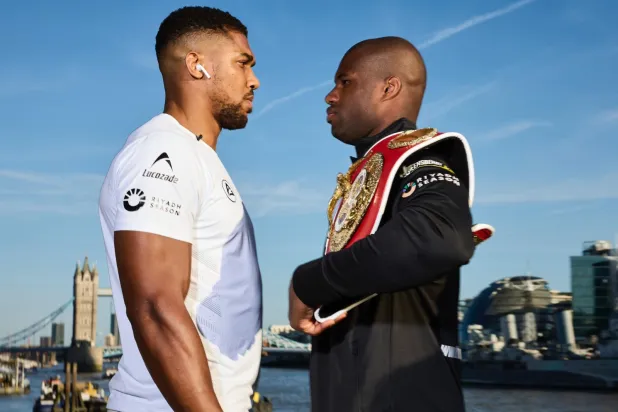 جوشوا ودوبوا يقفان أمام بعضهما قبل أيام قليلة من النزال (الشرق الأوسط)