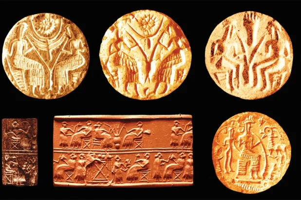 مجلس الشراب كما يظهر على ختمين من فيلكا، وختمين من البحرين، وختم سومري من مدينة أور.