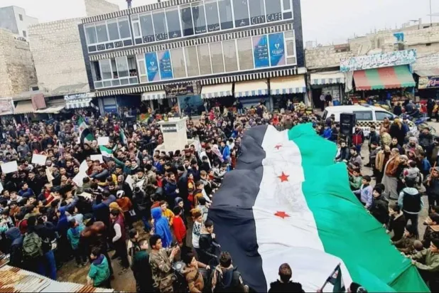A protest against normalization between Ankara and Damascus is seen in Afrin. (X platform)