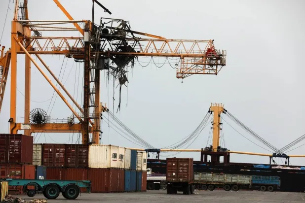 A crane at a container terminal at the Red Sea port of Hodeidah. (Reuters) 