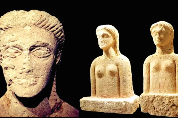 تمثالان من متحف البحرين الوطني بالمنامة (مقبرة الحجر الأثرية)