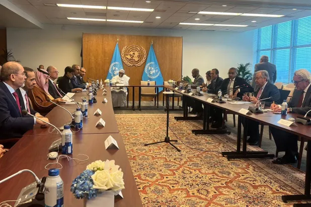 جانب من اجتماع اللجنة الوزارية العربية والإسلامية مع أمين عام الأمم المتحدة في نيويورك (واس)