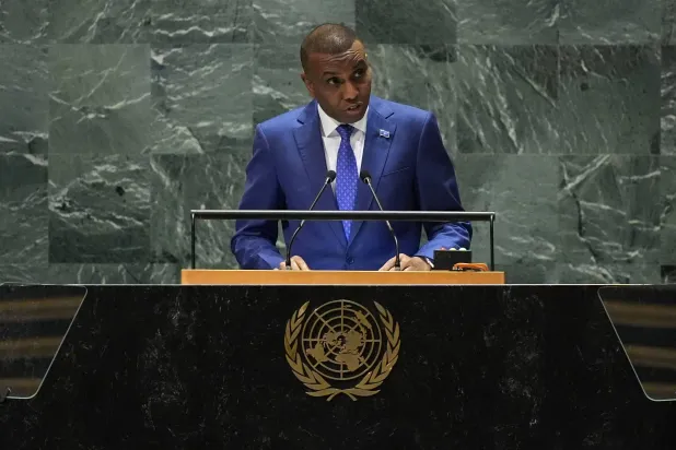 حمزة عبدي بري يلقي كلمته في الجمعية العامة للأمم المتحدة (أ.ب)