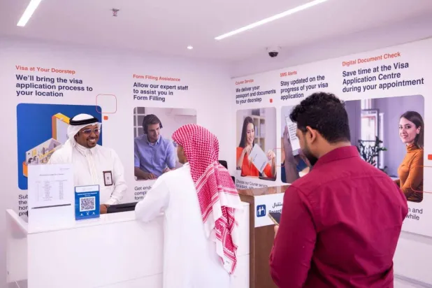 Visa applicants are seen at the Visa Center in Riyadh to complete their application procedures. (Asharq Al-Awsat)
