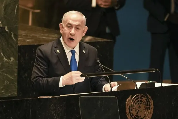 Israeli Prime Minister Benjamin Netanyahu speaks during the General Debate of the 79th session of the United Nations General Assembly at United Nations Headquarters in New York, New York, USA, 27 September 2024. (EPA)