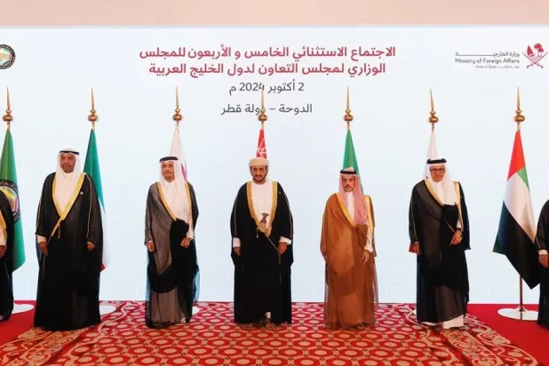 وزراء خارجية دول الخليج بعد اجتماعهم الاستثنائي في الدوحة الأربعاء (مجلس التعاون)