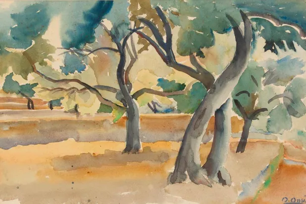 عمر أنسي ولوحة بعنوان: «أرض لبنان» تشارك في المزاد (فاليري أرقش عواد)