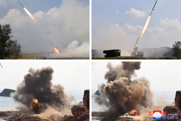 Kuzey Kore ordusunun 240 mm güdümlü füze testleri (KCNA-Reuters)