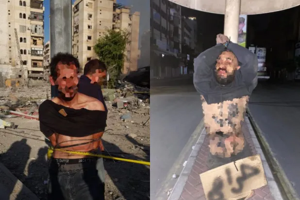 متهمون بالسرقة معلّقون على أعمدة في الضاحية الجنوبية (وسائل التواصل الاجتماعي)