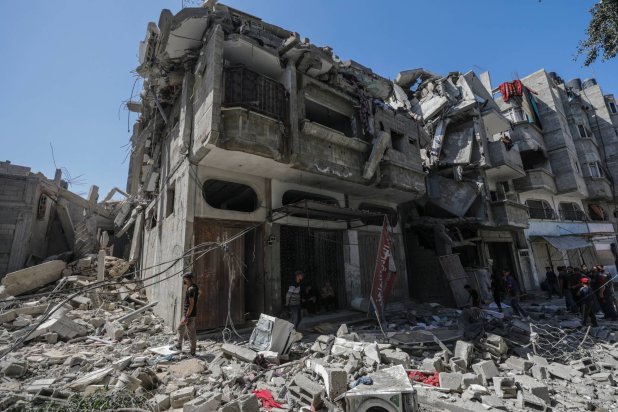 The destroyed house of the Abed Al-Hadi family following an Israeli air strike in Al-Bureije refugee camp, central Gaza Strip, 08 October 2024. EPA/MOHAMMED SABER