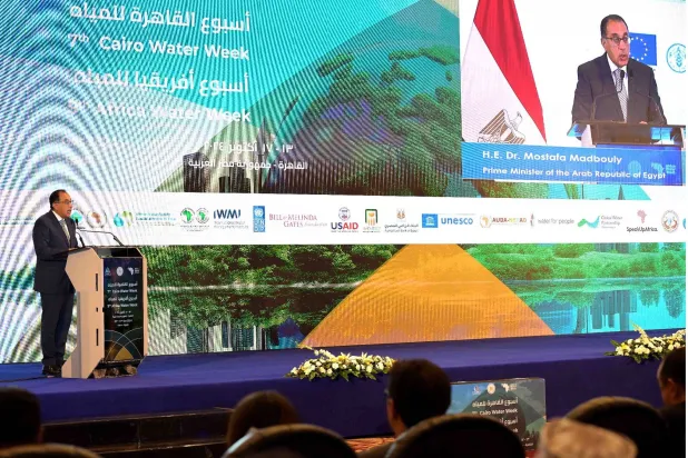رئيس مجلس الوزراء المصري مصطفى مدبولي خلال كلمته في «أسبوع القاهرة للمياه» (مجلس الوزراء المصري)