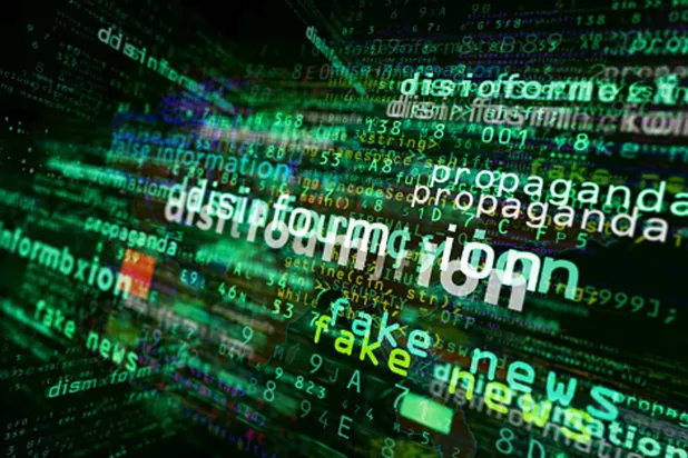 Disinformation media and abstract screen.  gettyimages