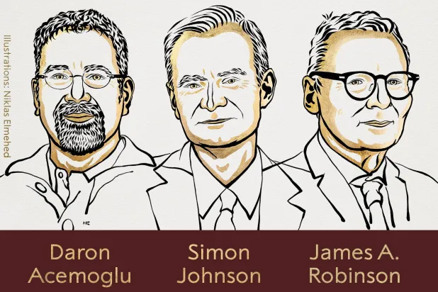 صورة نشرها موقع «نوبل» للفائزين الثلاثة بجائزة نوبل للاقتصاد (حساب «نوبل»)