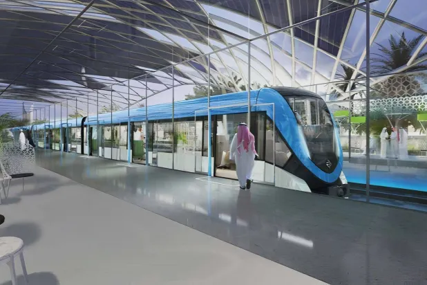 صورة افتراضية لقطار تابع للمسار الأزرق (مشروع الملك عبد العزيز للنقل العام) 
