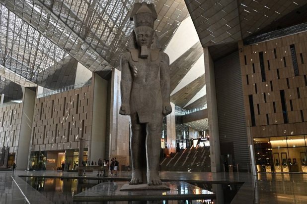 A King Ramses II statue displayed at the Grand Egyptian Museum during the trial partial operation in Giza, Egypt, 15 October 2024. (EPA) 