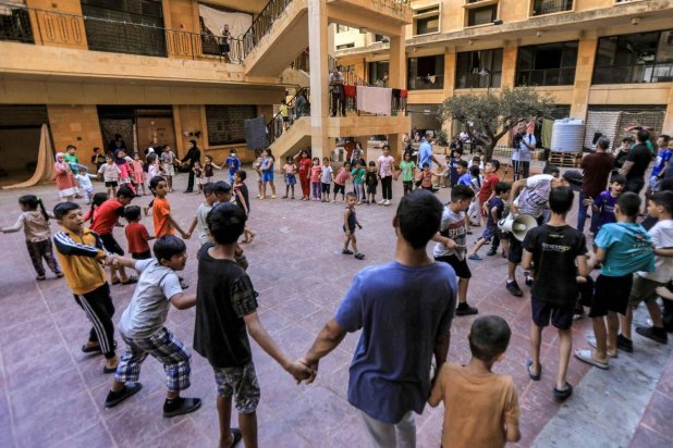 Displaced children from southern Lebanon at the Azarieh Building in central Beirut. (AFP) 