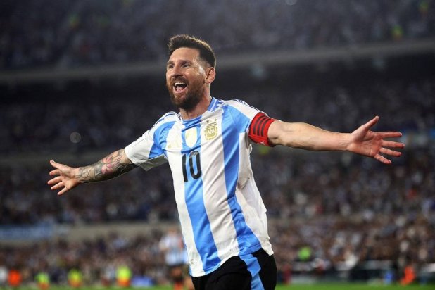 Football - World Cup - South American Qualifiers - Argentina v Bolivia - Estadio Mas Monumental, Buenos Aires, Argentina - October 15, 2024 Argentina's Lionel Messi celebrates scoring their first goal. (Reuters)