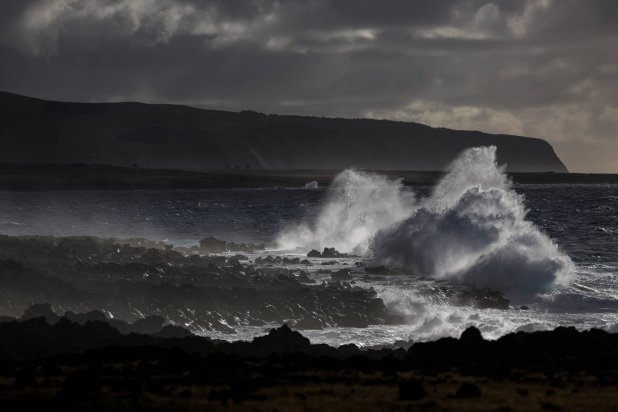 Waves hit the rocks on the shores of the Pacific Ocean at Rapa Nui national park area managed by the Mau Henua native community at Easter Island, Chile October 1, 2024. REUTERS/Ivan Alvarado