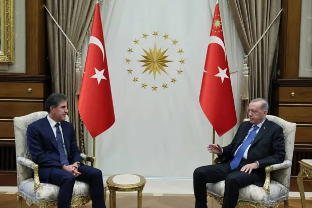 Erdogan and Barzani during their talks in Ankara on Wednesday (Turkish Presidency)
