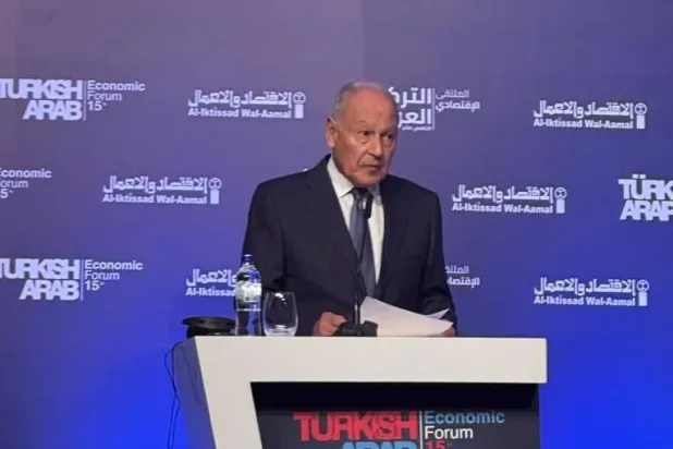 Aboul Gheit addressing the opening session of the forum (Arab League - X)