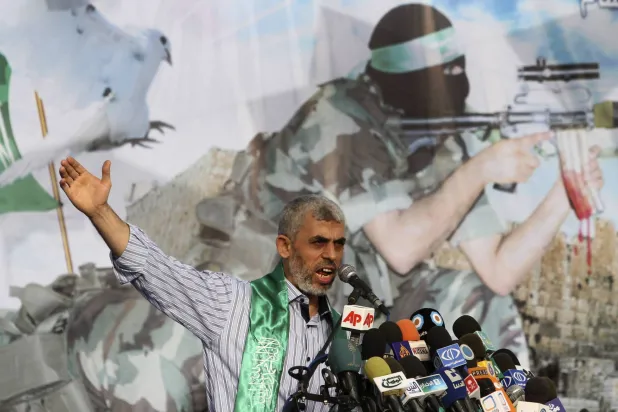 Yahya Sinwar in a file photo taken in Gaza on October 21, 2011 (AP)