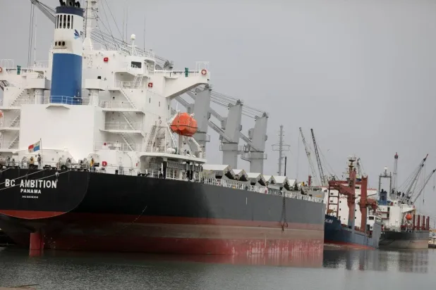 Ships are docked at the Red Sea port of Hodeidah, Yemen July 31, 2024. (Reuters)