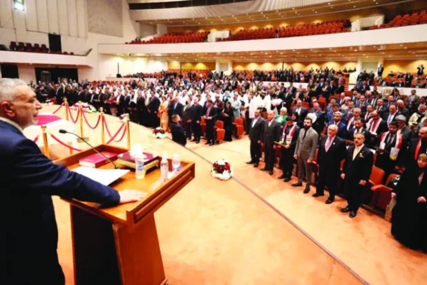 محمود المشهداني يتحدث خلال جلسة افتتاحية للبرلمان عام 2022 (أرشيفية - رويترز)