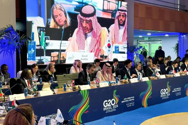 مازن الكهموس يلقي كلمة السعودية في الاجتماع الوزاري لمكافحة الفساد بدول مجموعة العشرين (واس)