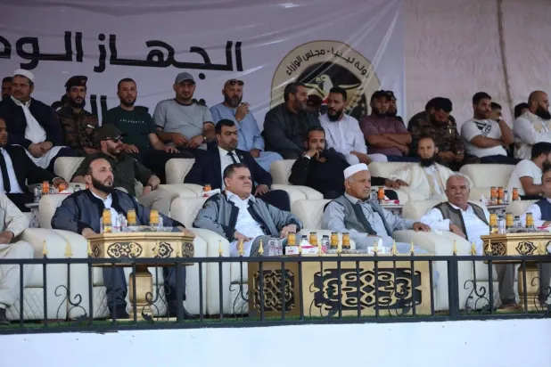 Abdul Hamid Dbeibah, head of the interim Government of National Unity, attending the thirteenth anniversary of “Liberation Day"