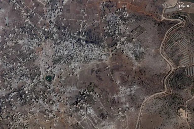This handout satellite picture provided by Planet Labs PBC and dated October 24, 2024 shows a view of the village of the southern Lebanese village of Mais al-Jabal on the border with Israel, amid the ongoing war between Hezbollah and Israel. (Photo by Planet Labs PBC / AFP) 