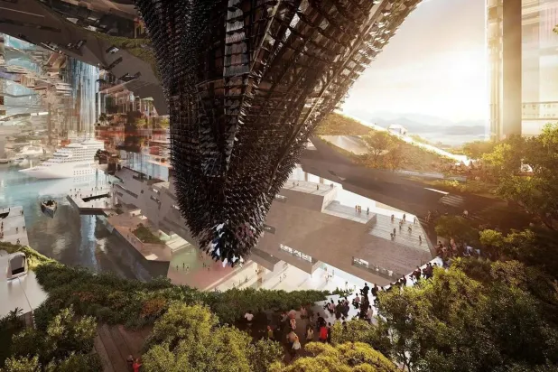 تصميم يُظهر جانباً من مشروع «ذا لاين» في مدينة «نيوم» السعودية (الشرق الأوسط)