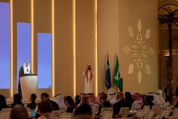 الرئيس التنفيذي للهيئة السعودية للملكية الفكرية د. عبد العزيز السويلم يتحدث إلى الحضور (الشرق الأوسط)