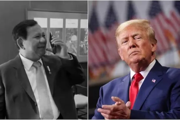 الرئيس الإندونيسي برابو سوبيانتو (يمين) كما ظهر في مقطع فيديو لمكالمته الهاتفية التي هنأ فيها الرئيس الأميركي المنتخب دونالد ترمب (وسائل إعلام محلية)