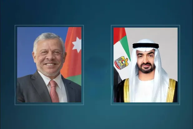 الشيخ محمد بن زايد آل نهيان رئيس دولة الإمارات والعاهل الأردني الملك عبد الله الثاني بن الحسين (وام)