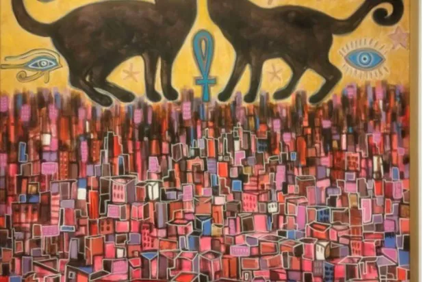 البنايات تتداخل مع الرموز والأفكار والتاريخ في معرض «وسط البلد» (الشرق الأوسط)