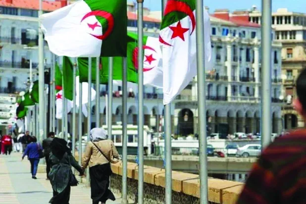 أعلام الجزائر ترفرف في أحد شوارع العاصمة (رويترز)