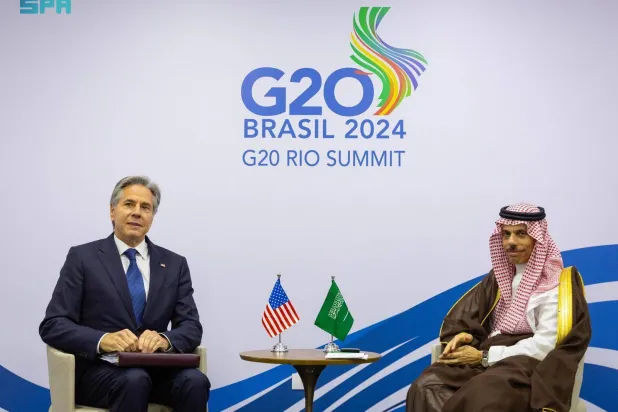وزير الخارجية السعودي خلال مباحثاته مع نظيره الأميركي (واس)