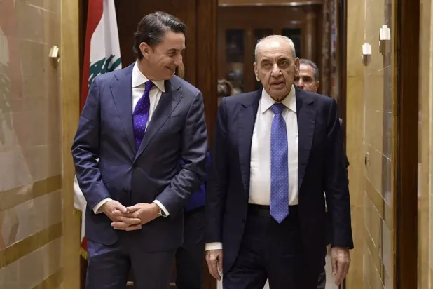 19 November 2024, Lebanon, Beirut: US special envoy Amos Hochstein meets with Lebanese Parliament Speaker Nabih Berri in Beirut. (Hassan Ibrahim/Lebanese Parliament/dpa) 