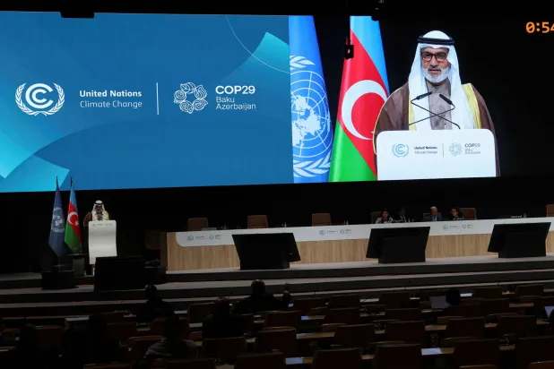 الأمين العام لمنظمة «أوبك» يتحدث خلال مؤتمر «كوب 29»... (رويترز)