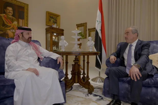 Dr. Jamal Mustafa al-Sultan speaks to Asharq Al-Awsat Editor-in-Chief Ghassan Charbel during the interview. 