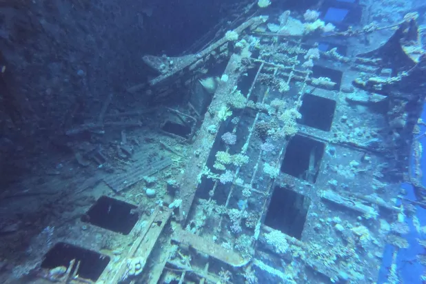 حطام الباخرة «سالم إكسبريس» في مياه البحر الأحمر (المصدر: مجموعة «DIVING LOVERS» على موقع «فيسبوك»)