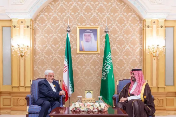 Saudi Crown Prince and Prime Minister during his meeting with the Iranian Vice President in Riyadh (SPA)