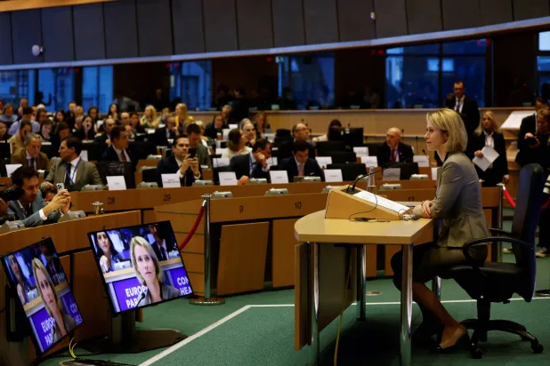 كاجا كالاس خلال جلسة الاستماع إليها في البرلمان الأوروبي نوفمبر الماضي (رويترز)