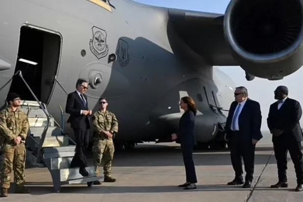 US Secretary of State Antony Blinken arriving in Baghdad, in an unannounced stop on a regional tour to discuss Syria - AFP

