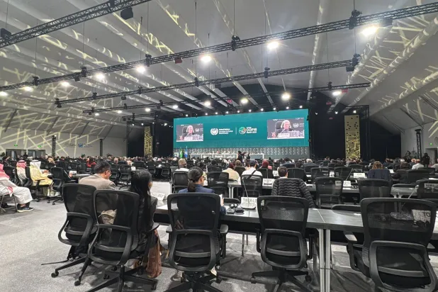 جلسة المفاوضات التي تعمل على حسم بنود الإعلان الختامي لمؤتمر «كوب 16» (الشرق الأوسط)