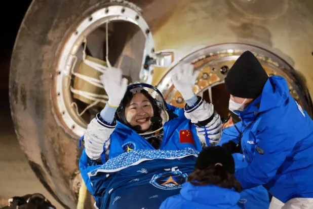 File Photo: Astronaut Liu Yang waves as she is out of a return capsule of the Shenzhou-14 spacecraft, following a six-month mission on China's space station, at the Dongfeng landing site in Inner Mongolia Autonomous Region, China December 4, 2022. China Daily via REUTERS 
